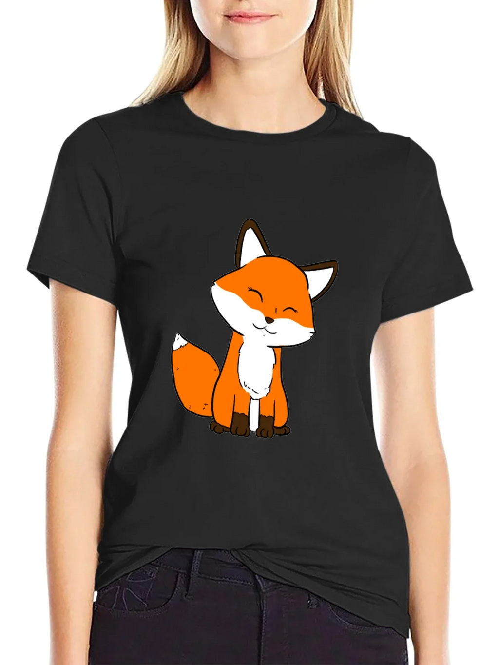 Cute Fox Graphic Black T-Shirt - Soft Cotton Blend