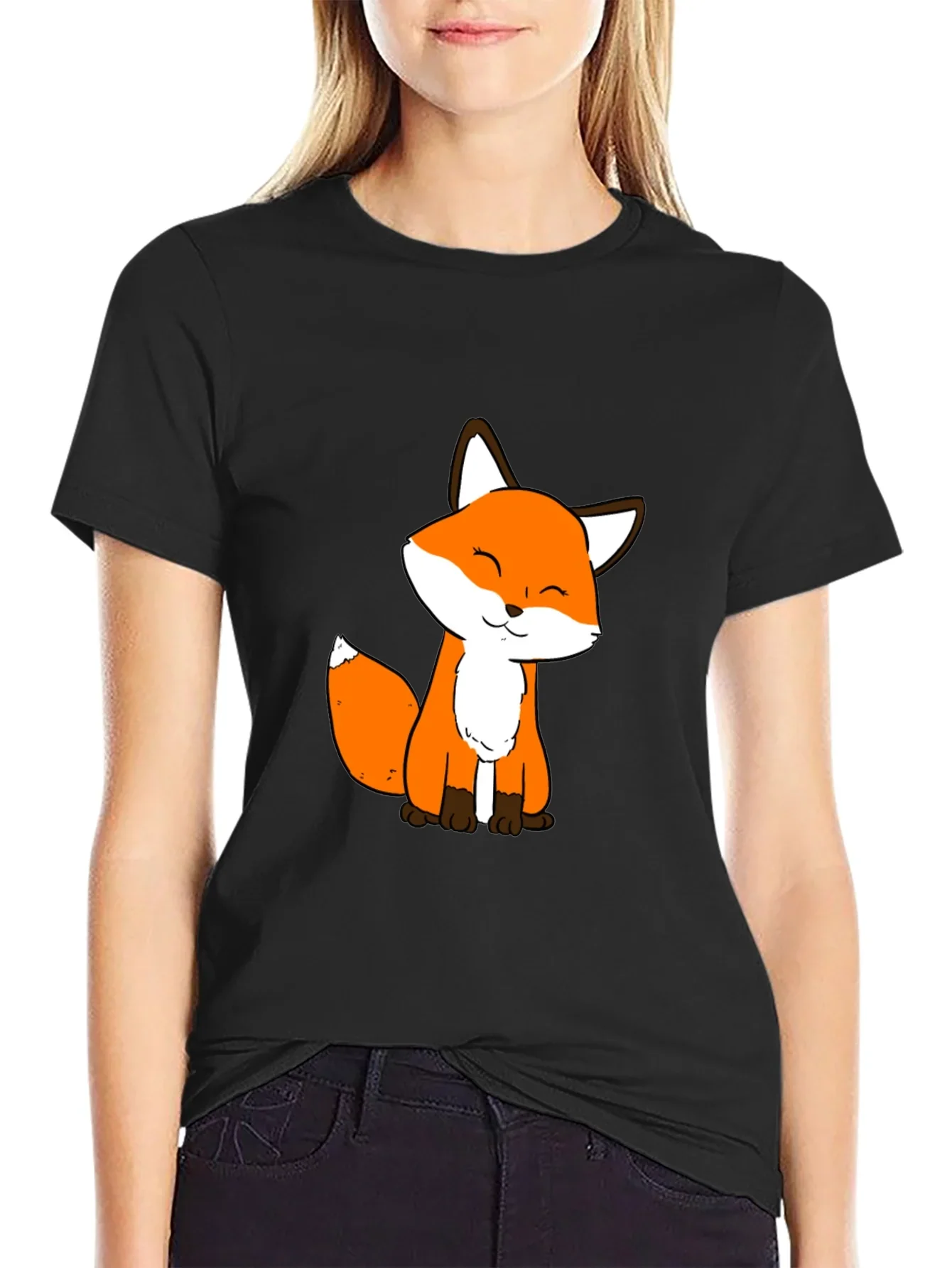 Cute Fox Graphic Black T-Shirt - Soft Cotton Blend