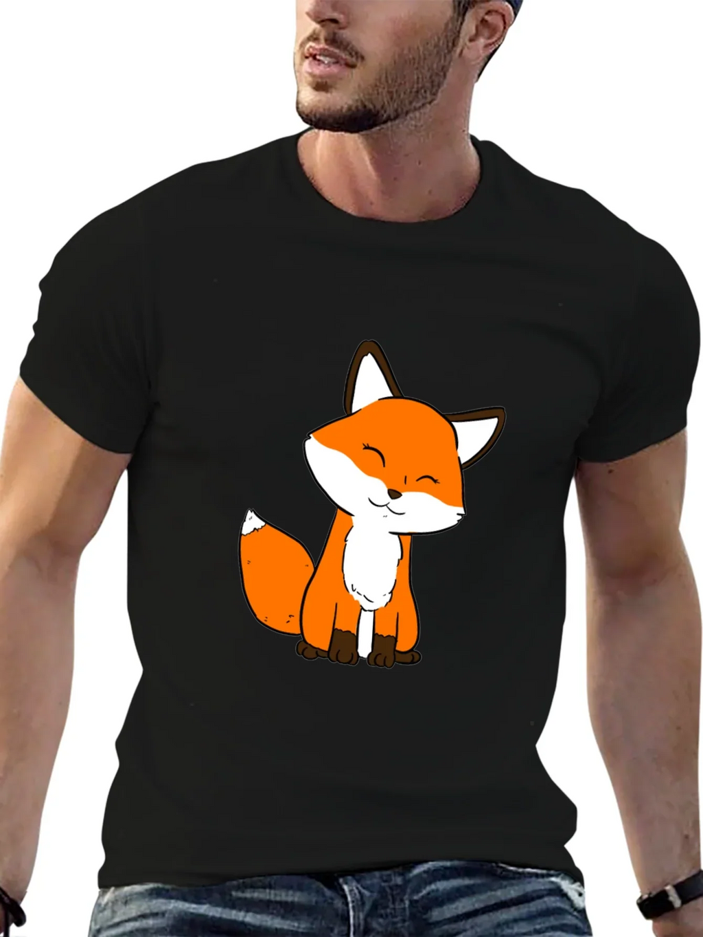 Cute Fox Graphic Black T-Shirt - Soft Cotton Blend