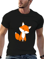 Cute Fox Graphic Black T-Shirt - Soft Cotton Blend