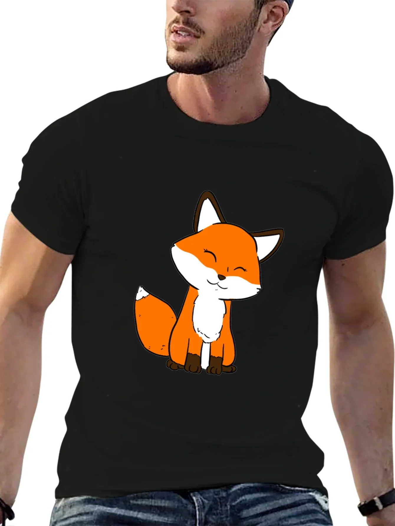 Cute Fox Graphic Black T-Shirt - Soft Cotton Blend