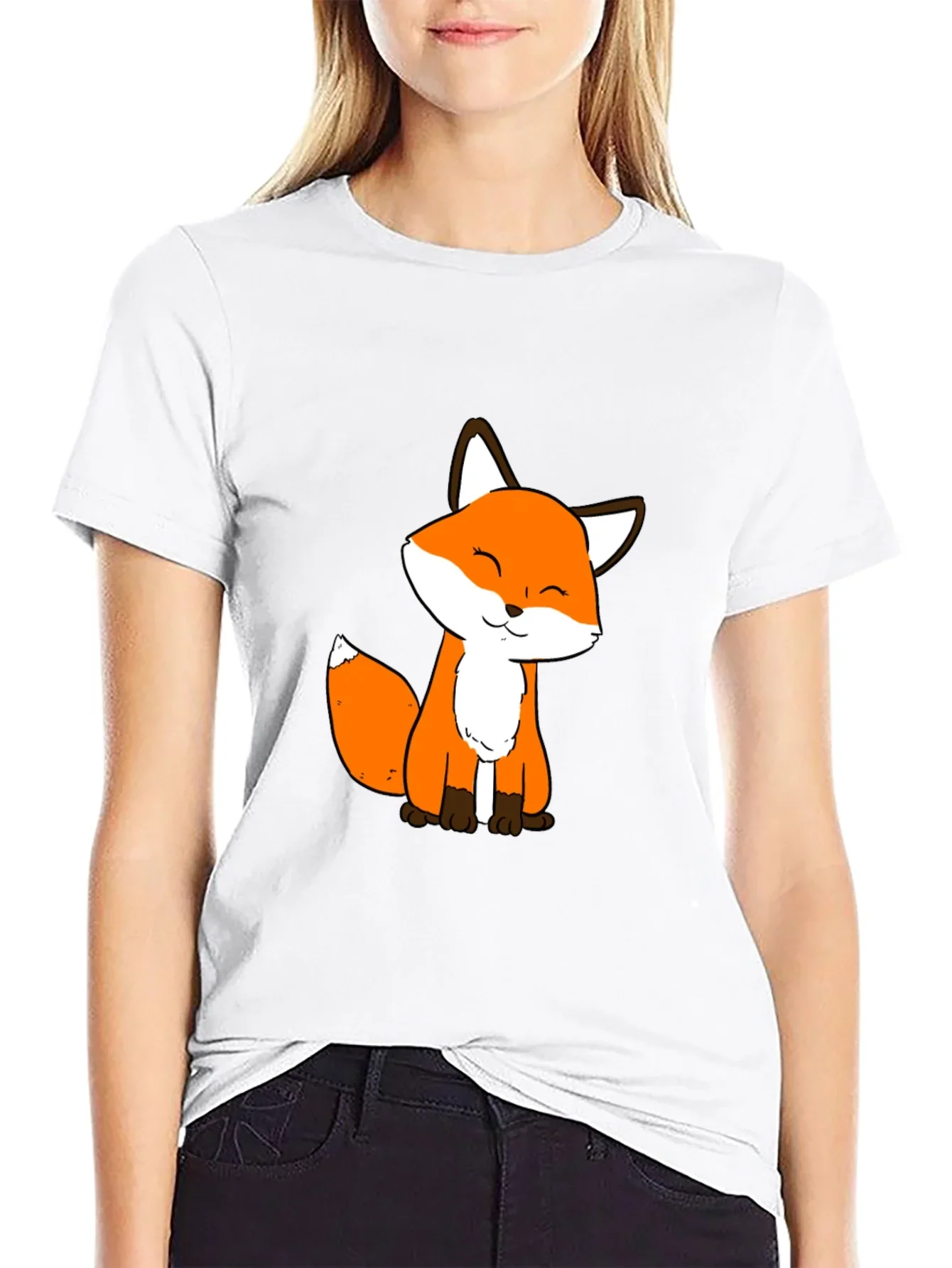 Cute Fox Graphic Black T-Shirt - Soft Cotton Blend