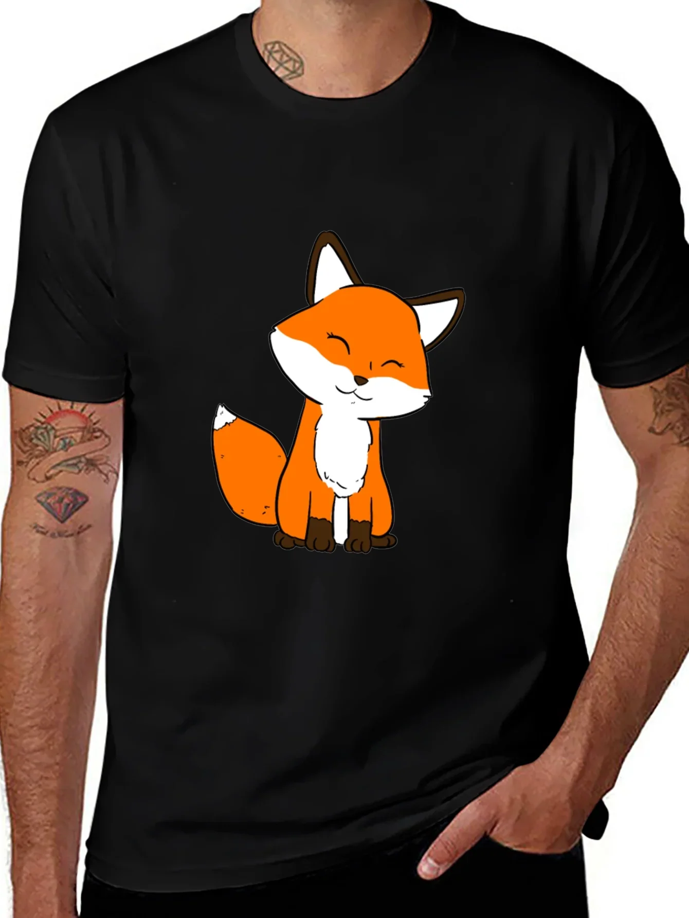 Cute Fox Graphic Black T-Shirt - Soft Cotton Blend