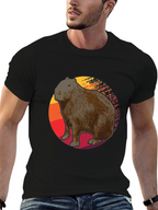 Capybara Sunset Graphic Tee - Soft Black T-Shirt