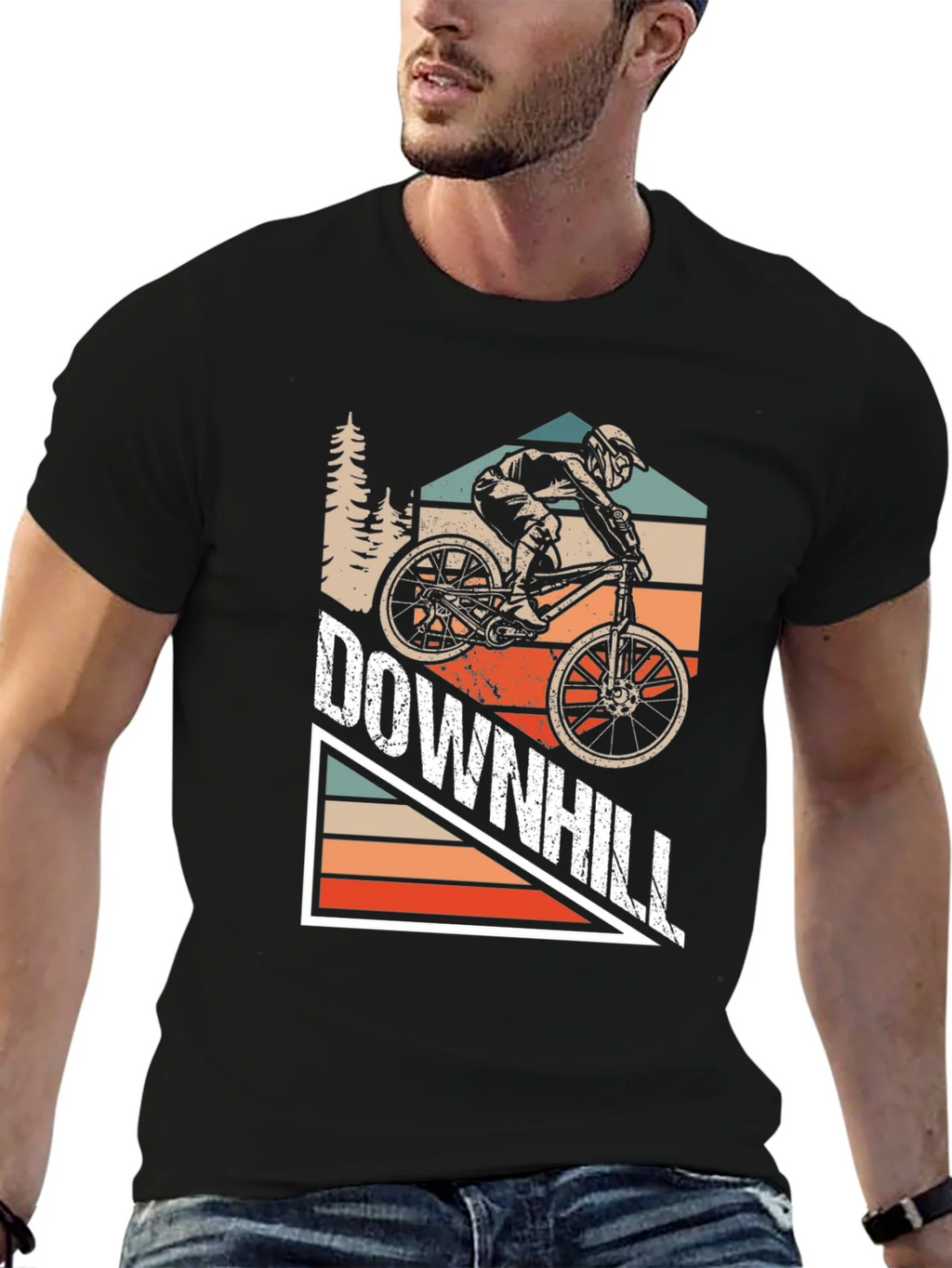 Downhill Mountain Biking Graphic Tee - Black