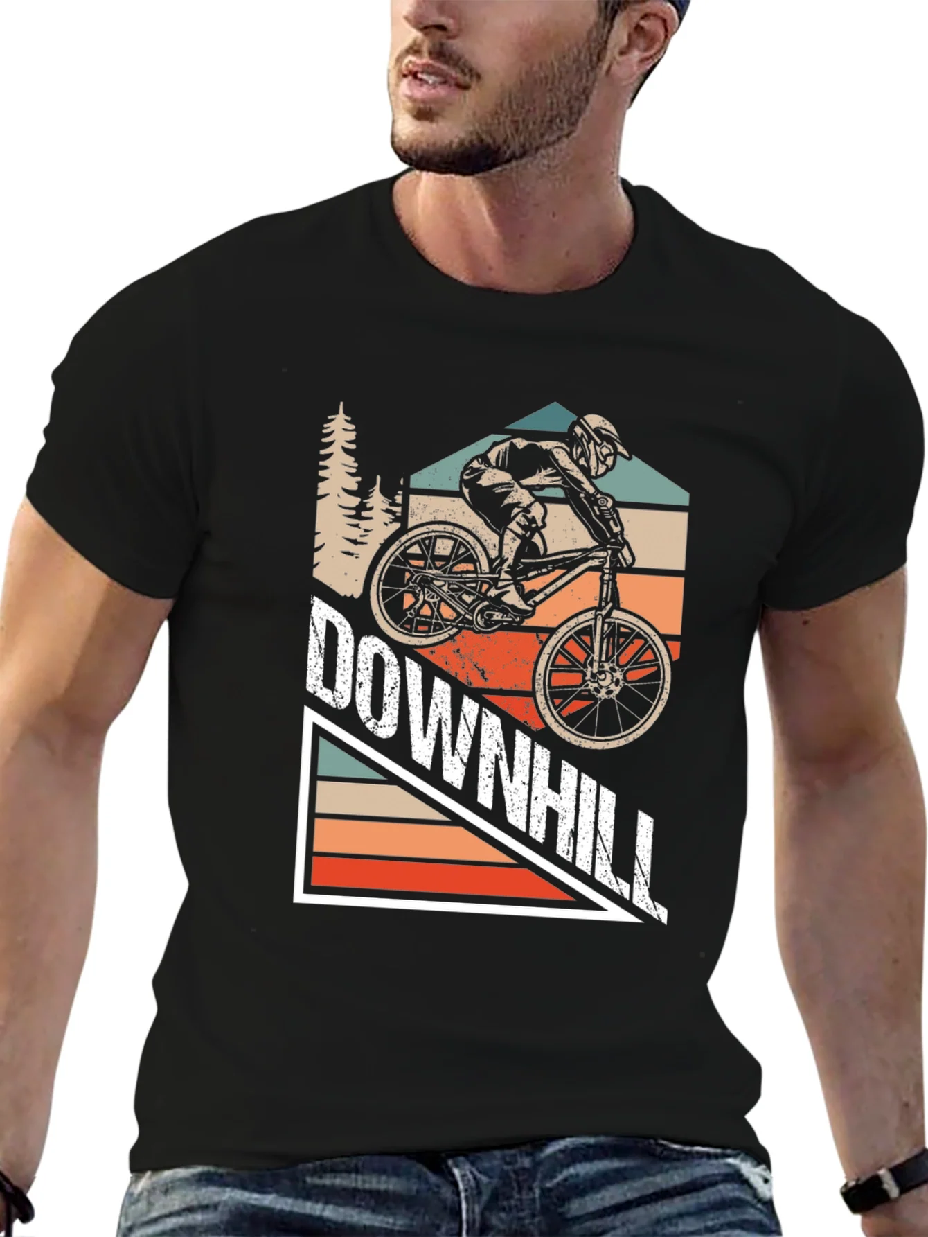 Downhill Mountain Biking Graphic Tee - Black