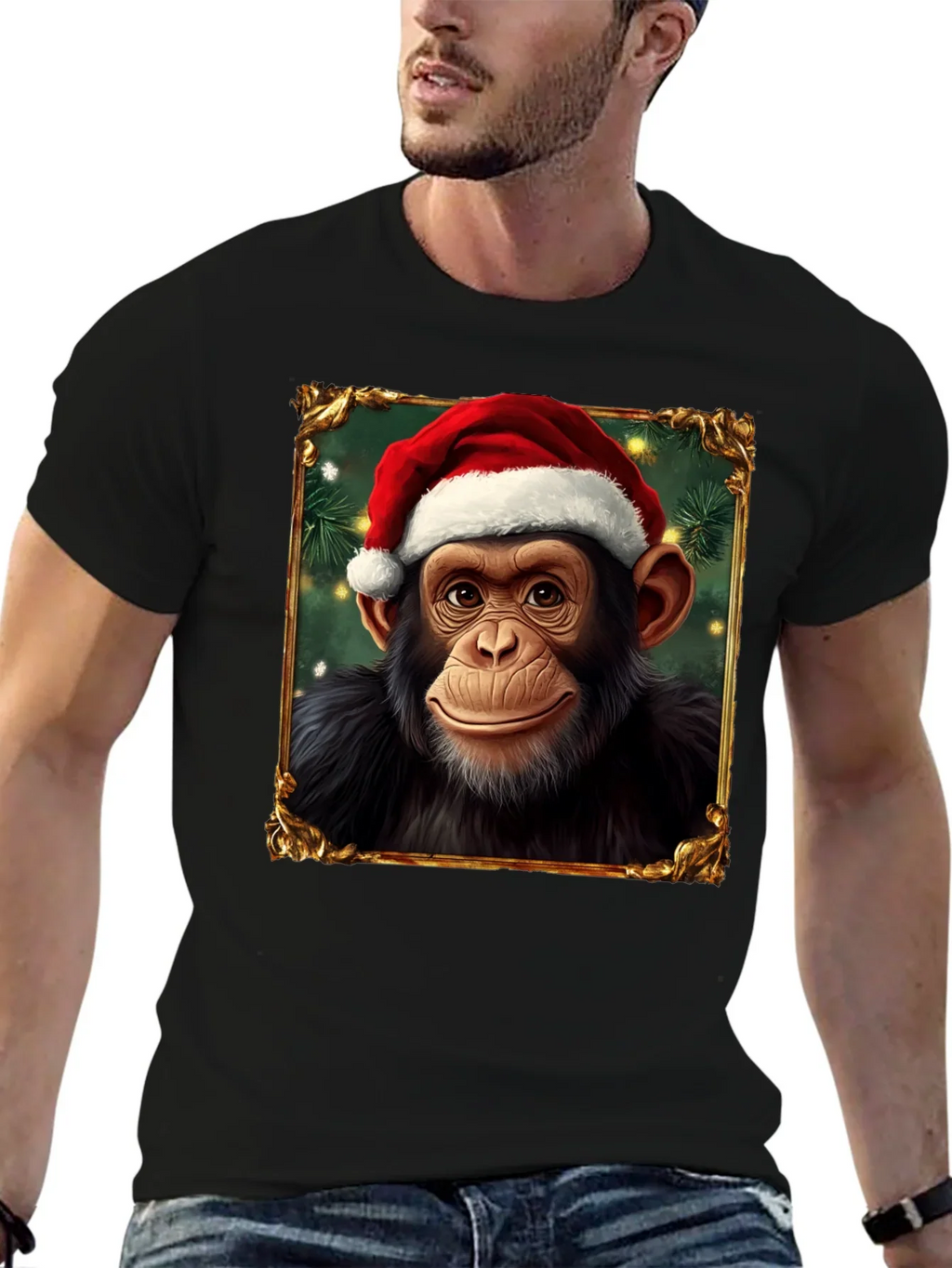 Christmas Chimpanzee Portrait T-Shirt