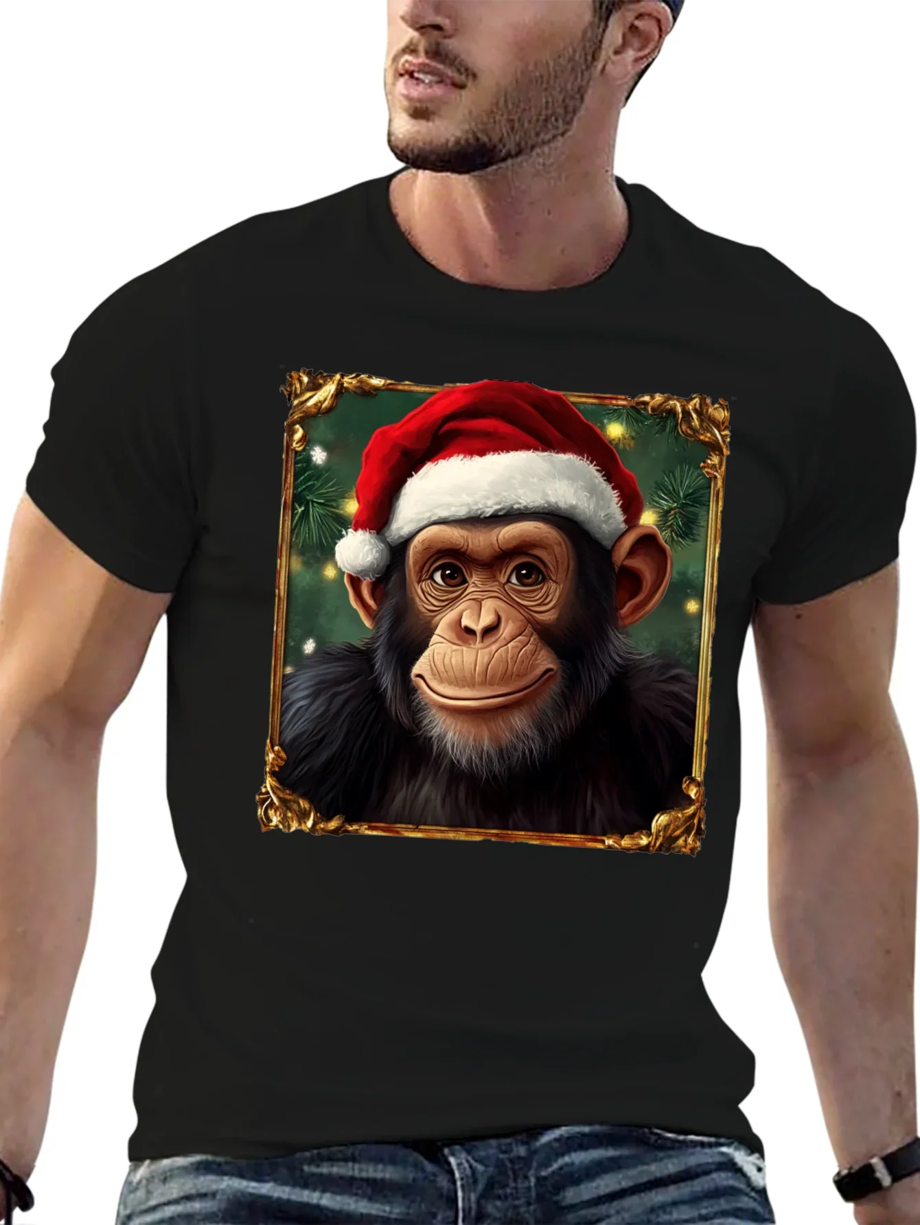 Christmas Chimpanzee Portrait T-Shirt