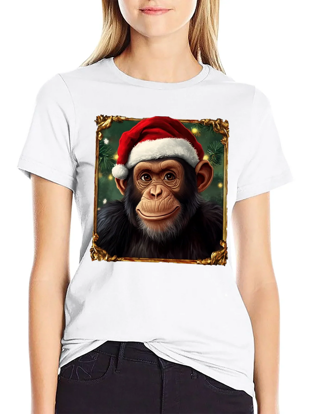 Christmas Chimpanzee Portrait T-Shirt