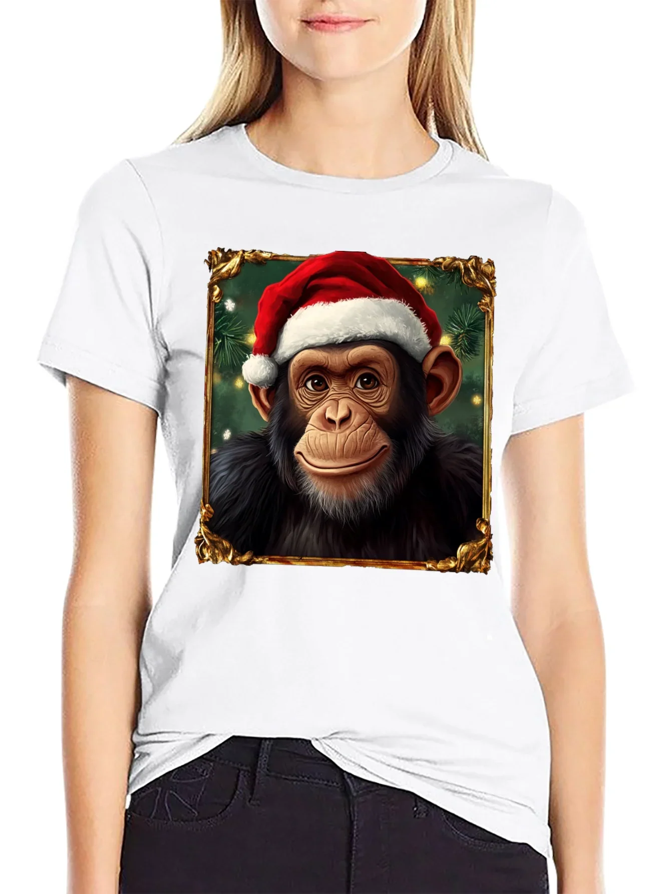 Christmas Chimpanzee Portrait T-Shirt