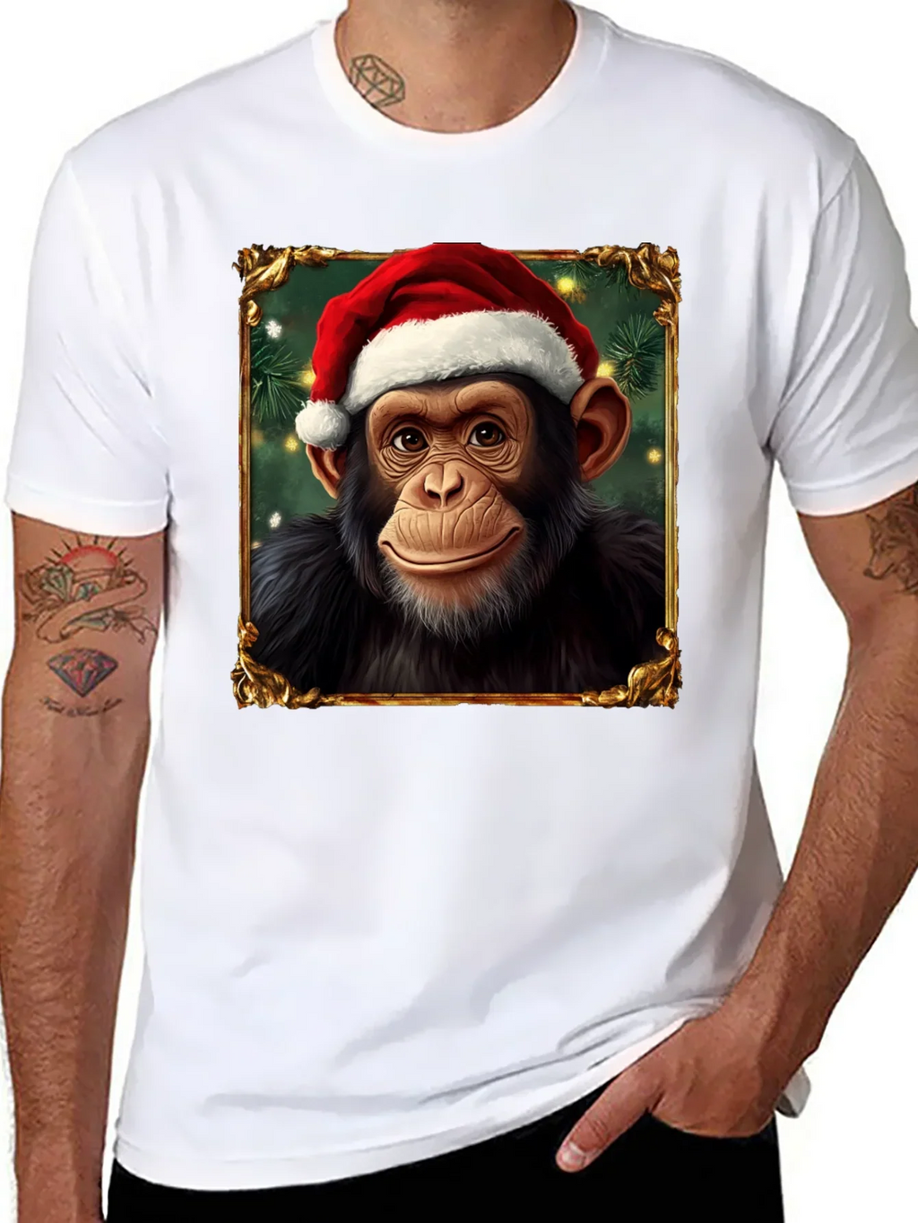 Christmas Chimpanzee Portrait T-Shirt