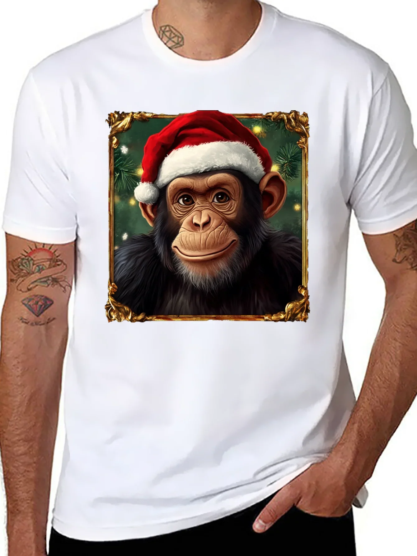 Christmas Chimpanzee Portrait T-Shirt