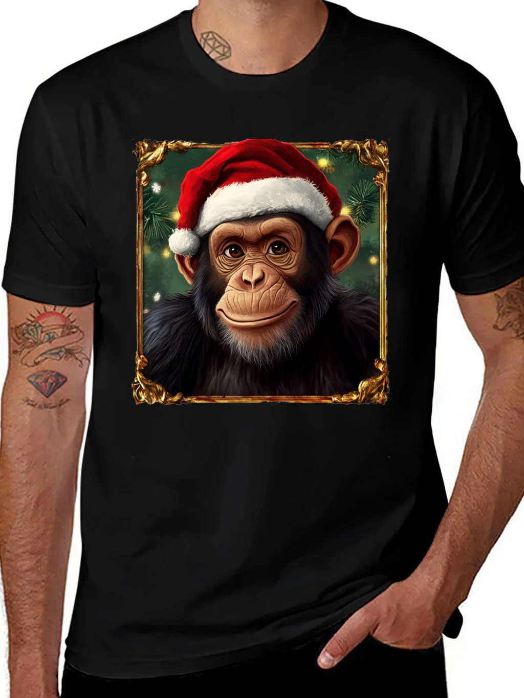 Christmas Chimpanzee Portrait T-Shirt