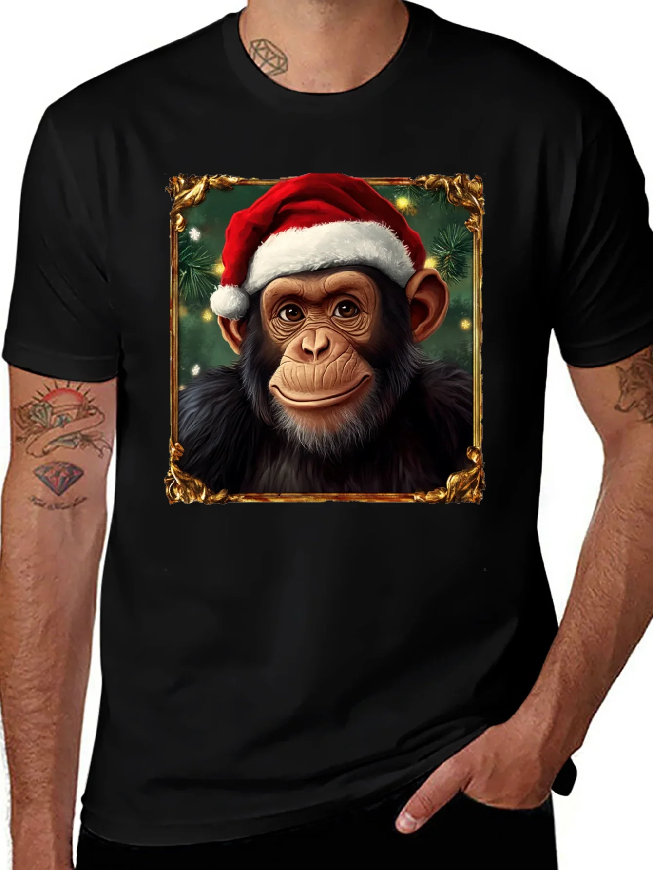Christmas Chimpanzee Portrait T-Shirt