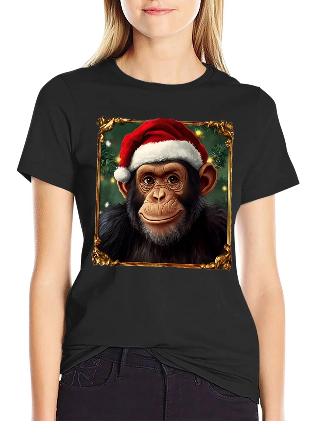Christmas Chimpanzee Portrait T-Shirt
