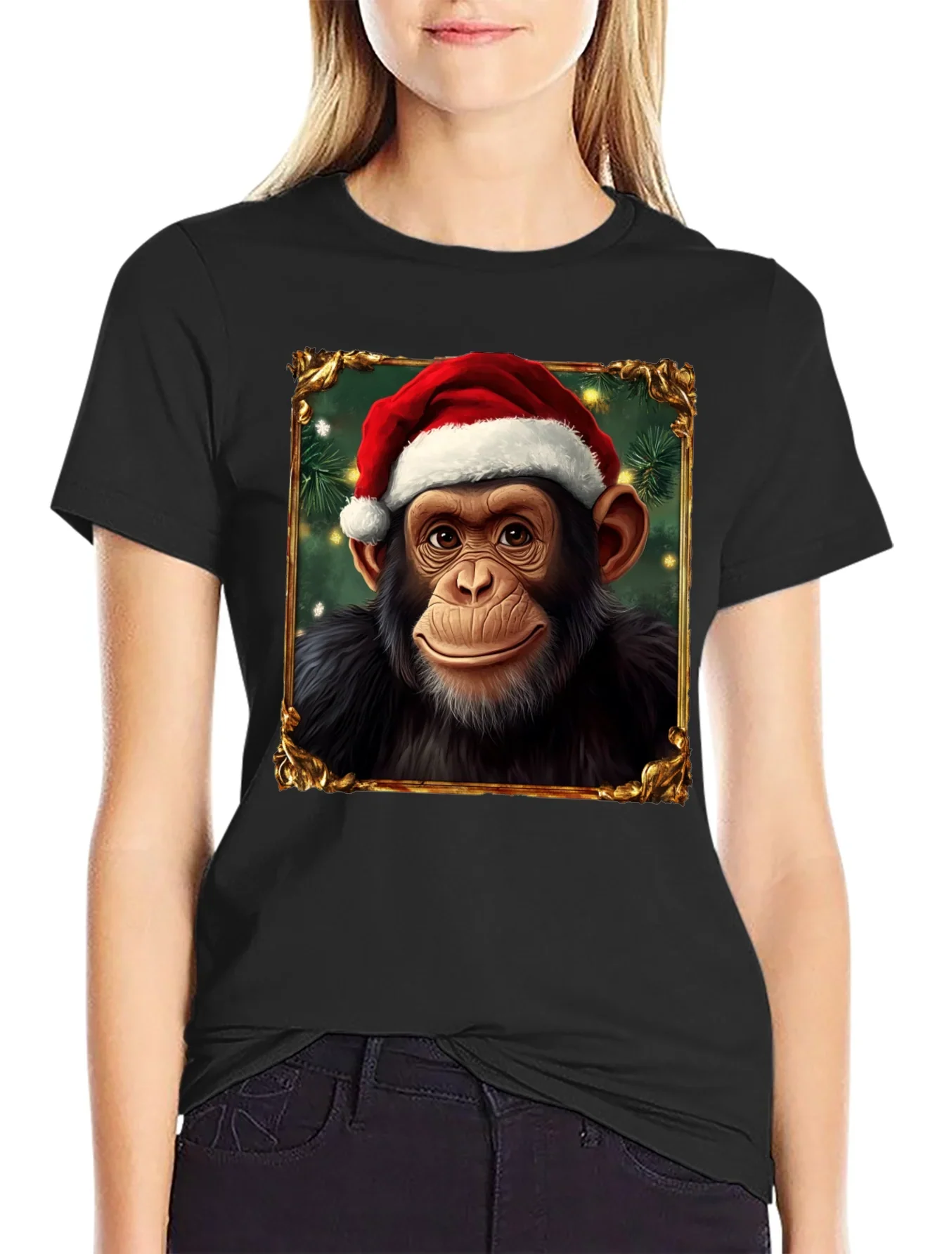 Christmas Chimpanzee Portrait T-Shirt