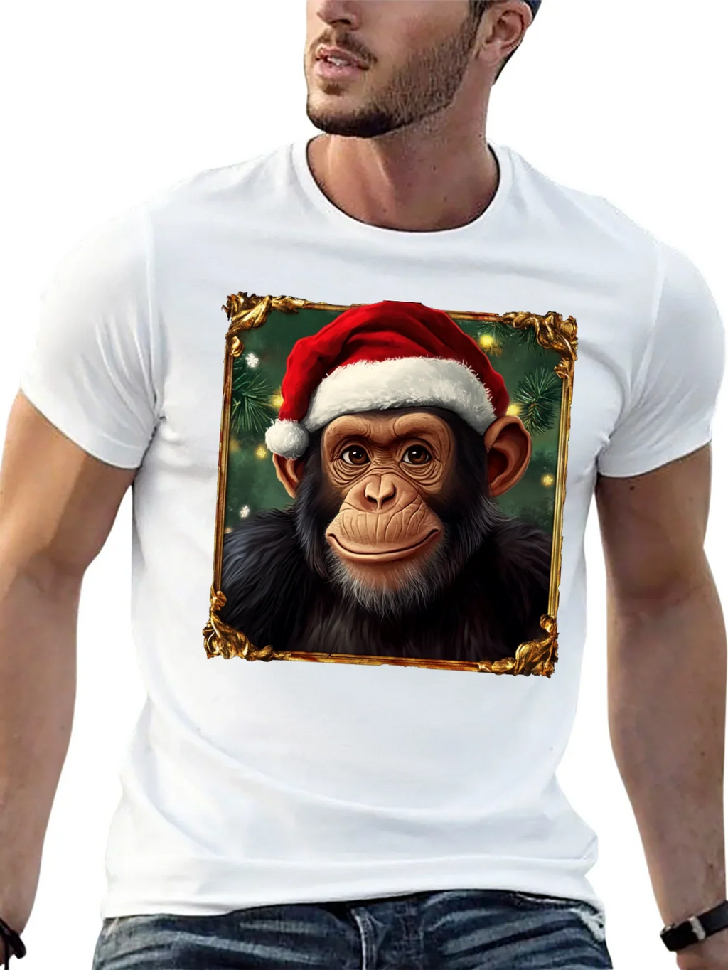 Christmas Chimpanzee Portrait T-Shirt
