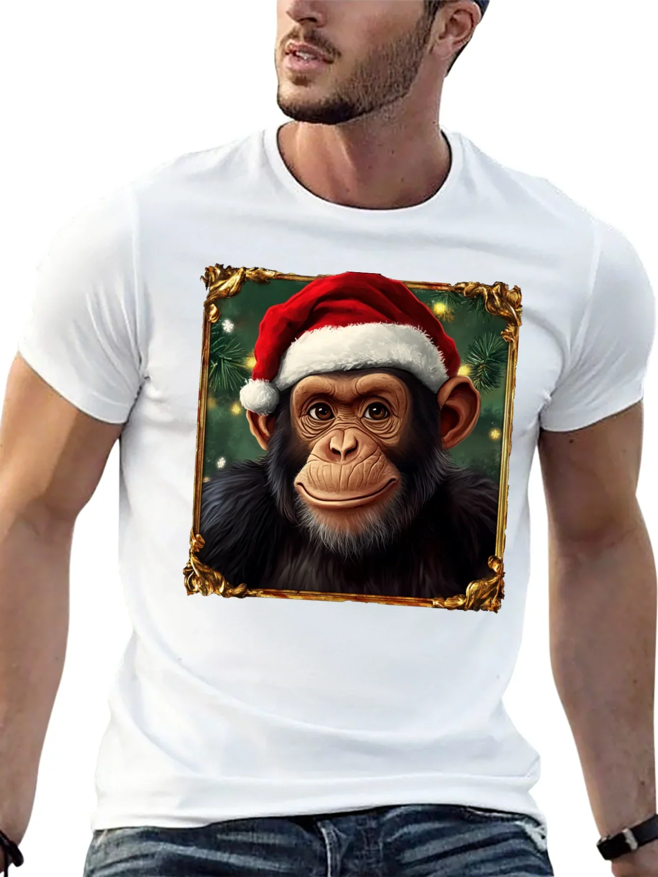 Christmas Chimpanzee Portrait T-Shirt