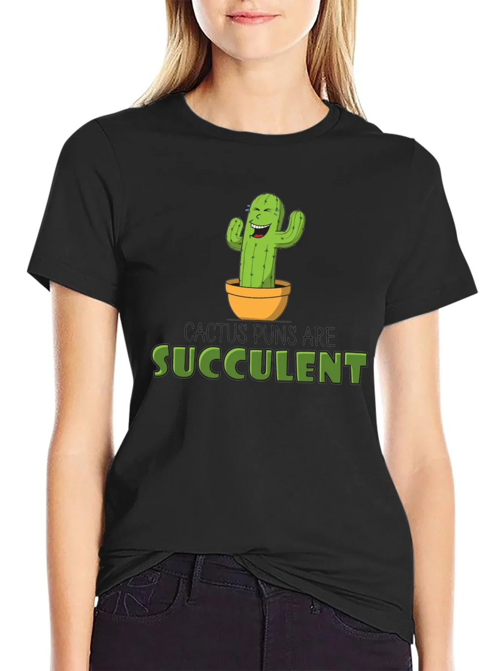 Cactus Puns Are Succulent Black Graphic Tee