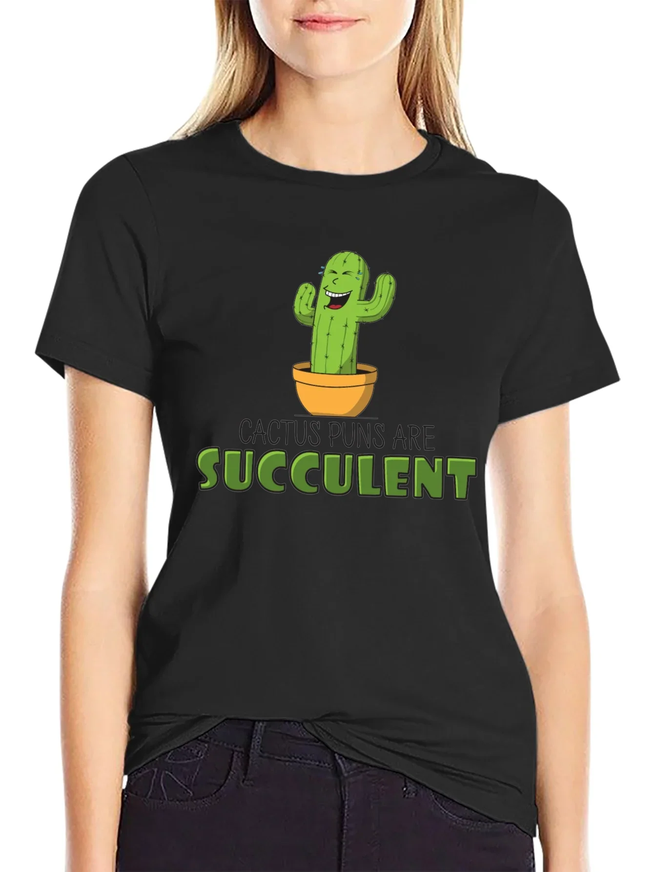 Cactus Puns Are Succulent Black Graphic Tee