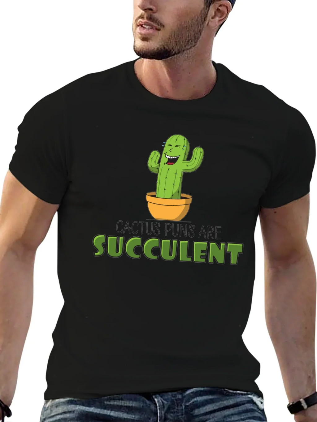 Cactus Puns Are Succulent Black Graphic Tee