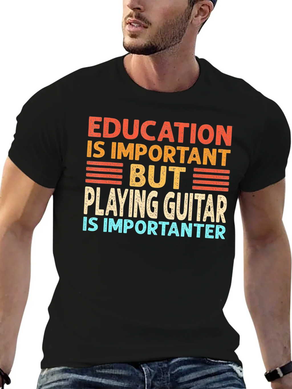 Funny Guitar Player T-Shirt Education is Important