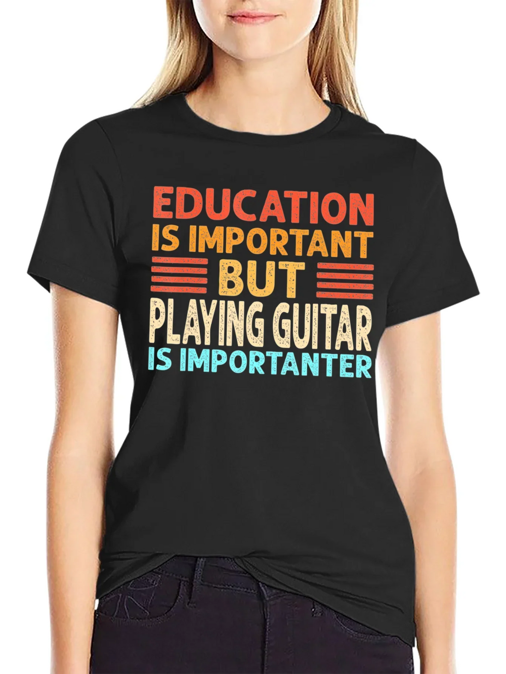 Funny Guitar Player T-Shirt Education is Important