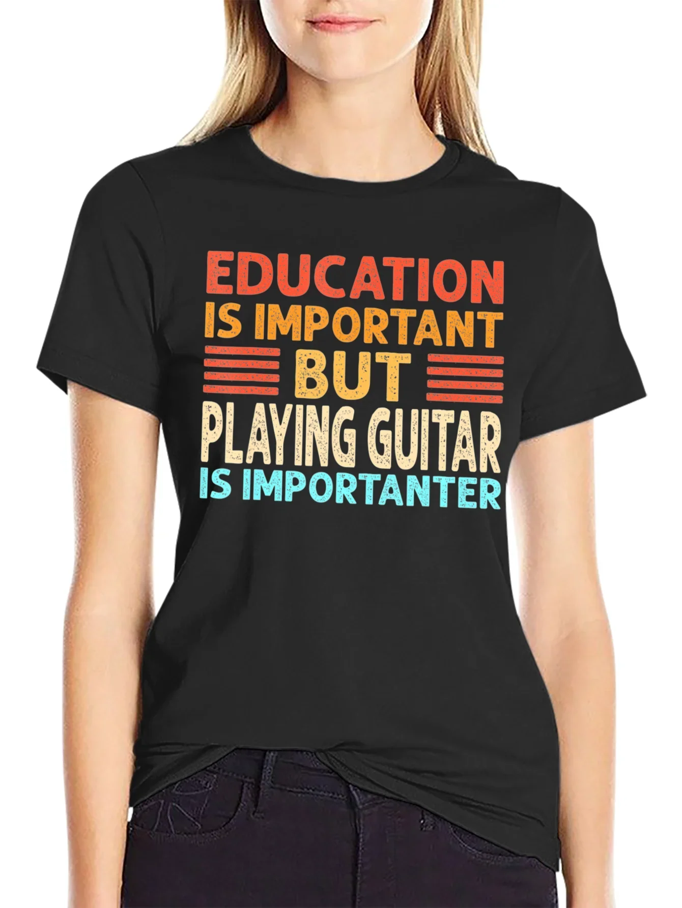 Funny Guitar Player T-Shirt Education is Important