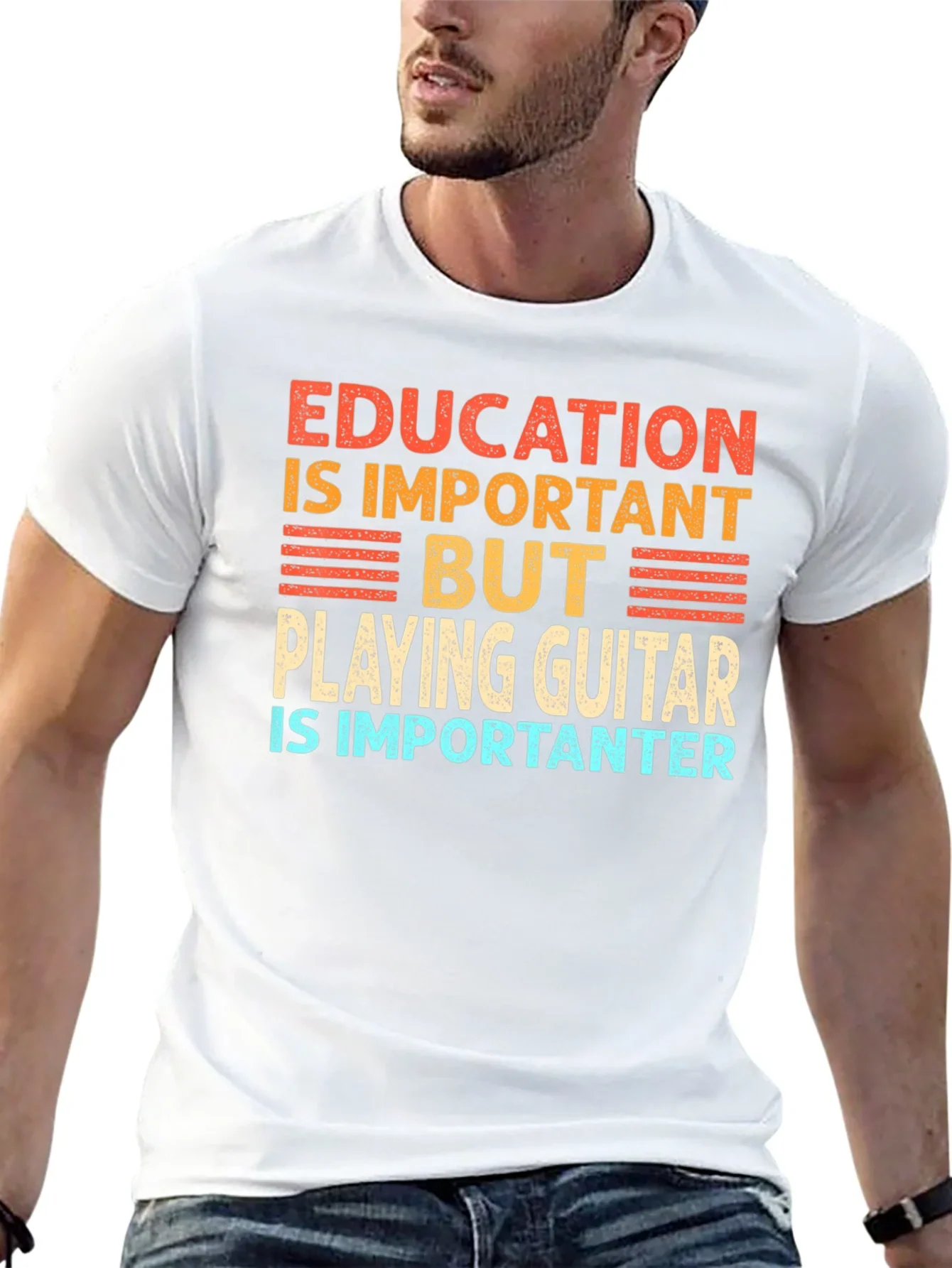 Funny Guitar Player T-Shirt Education is Important