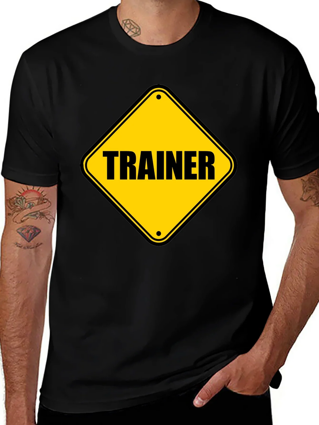Trainer Warning Sign Graphic Tee - Black Cotton T-Shirt