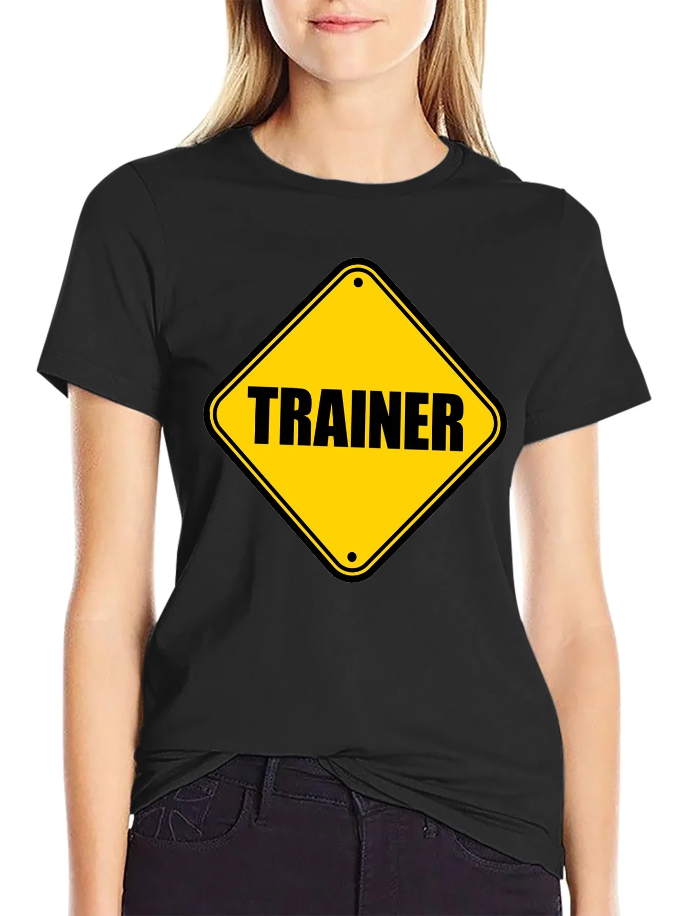 Trainer Warning Sign Graphic Tee - Black Cotton T-Shirt
