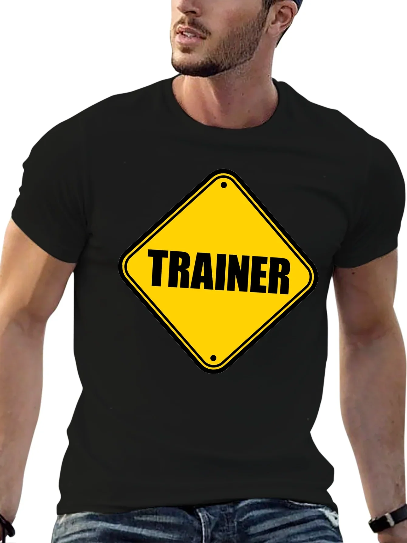 Trainer Warning Sign Graphic Tee - Black Cotton T-Shirt