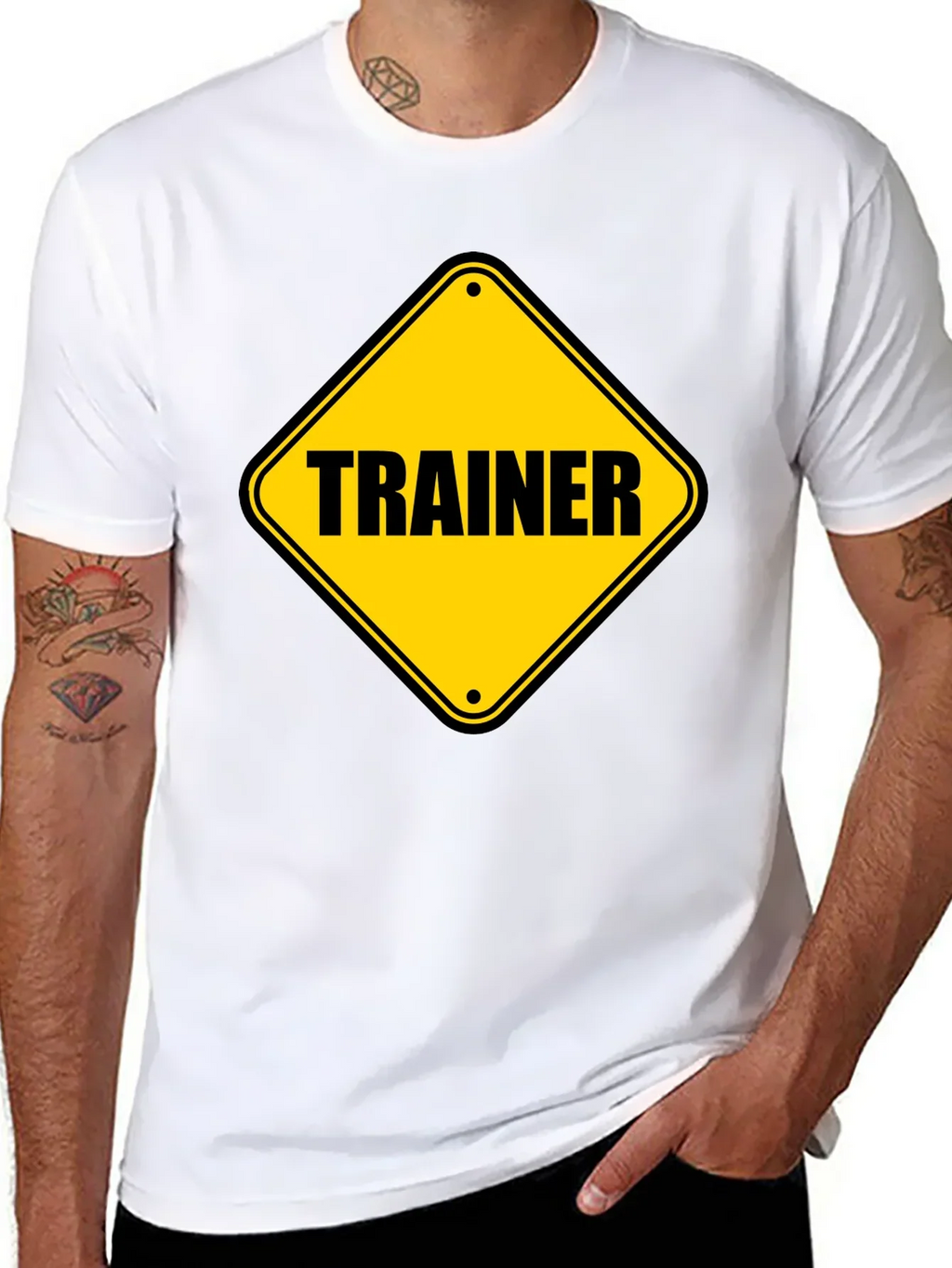Trainer Warning Sign Graphic Tee - Black Cotton T-Shirt