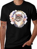 Floral Crown Cat T-Shirt - Unisex Black Tee