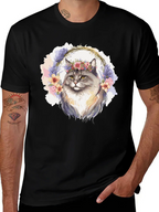 Floral Crown Cat T-Shirt - Unisex Black Tee