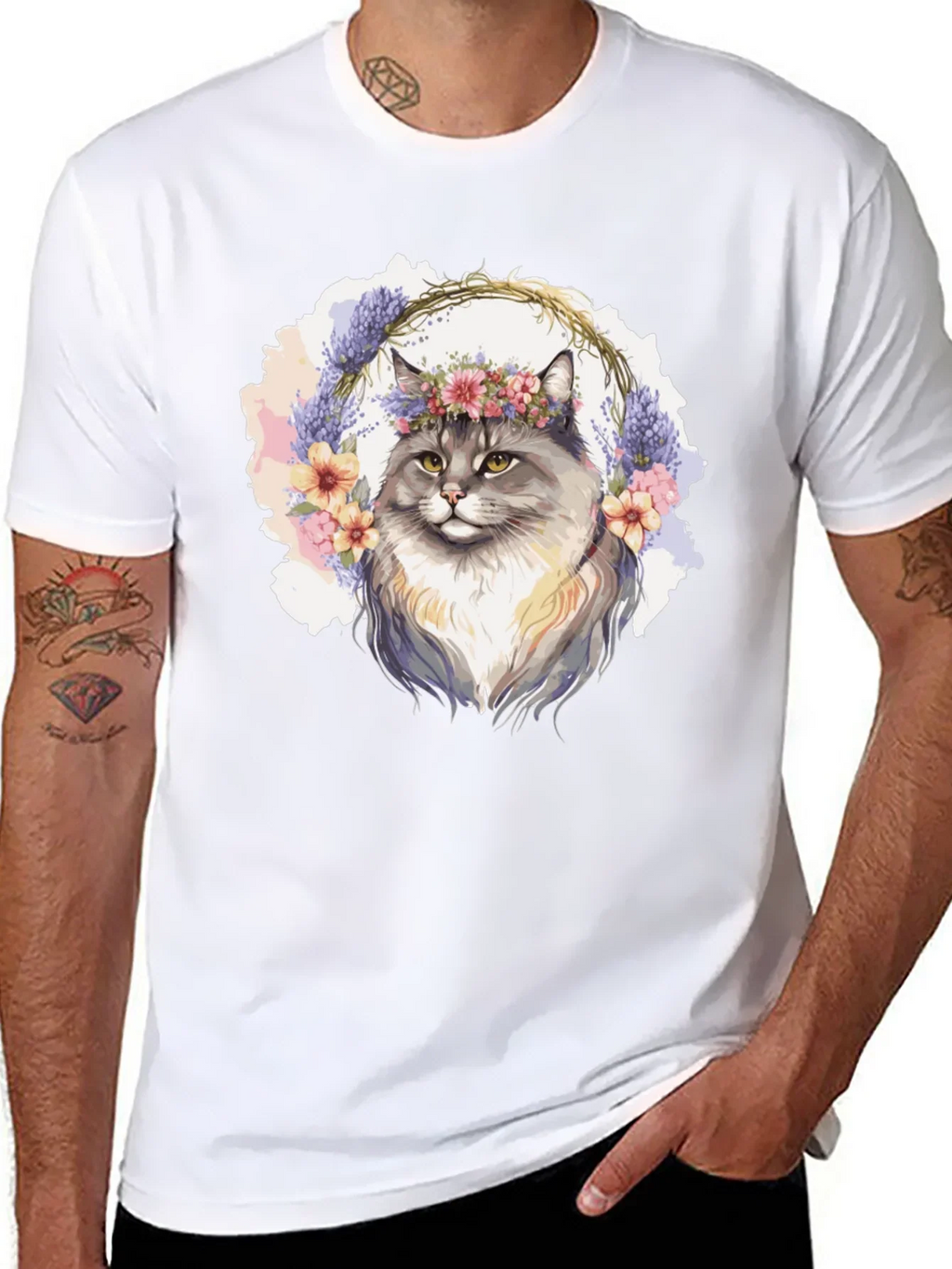 Floral Crown Cat T-Shirt - Unisex Black Tee