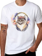 Floral Crown Cat T-Shirt - Unisex Black Tee