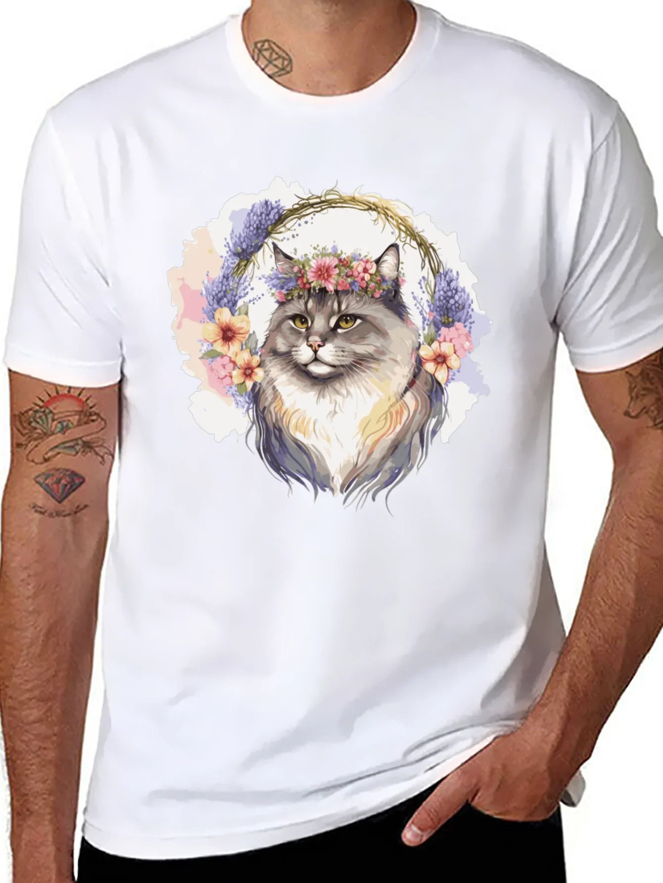 Floral Crown Cat T-Shirt - Unisex Black Tee