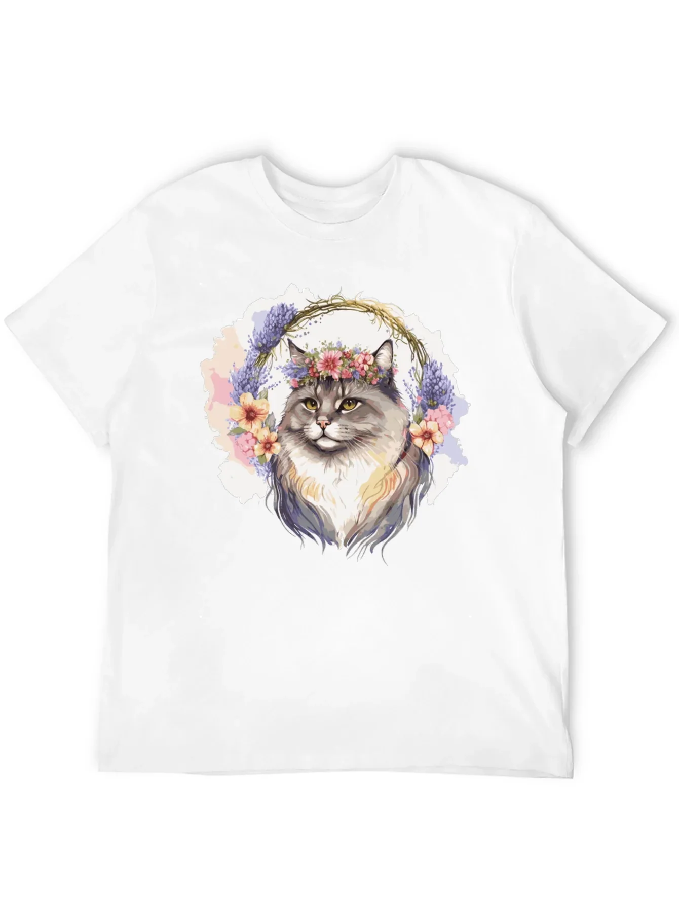 Floral Crown Cat T-Shirt - Unisex Black Tee