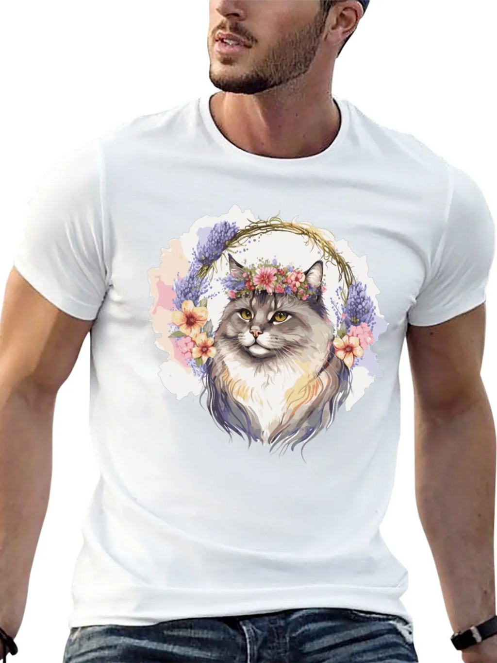 Floral Crown Cat T-Shirt - Unisex Black Tee