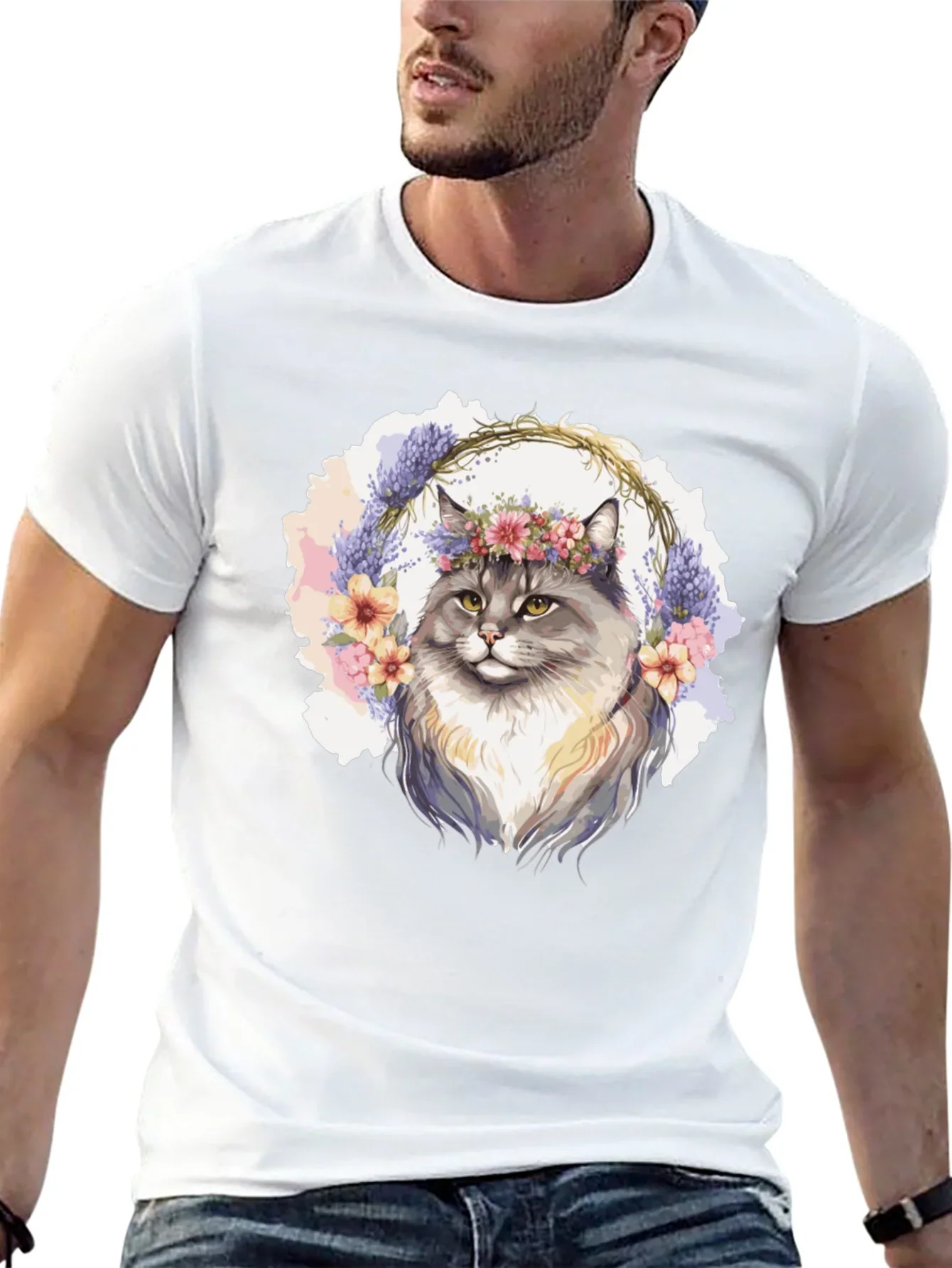 Floral Crown Cat T-Shirt - Unisex Black Tee