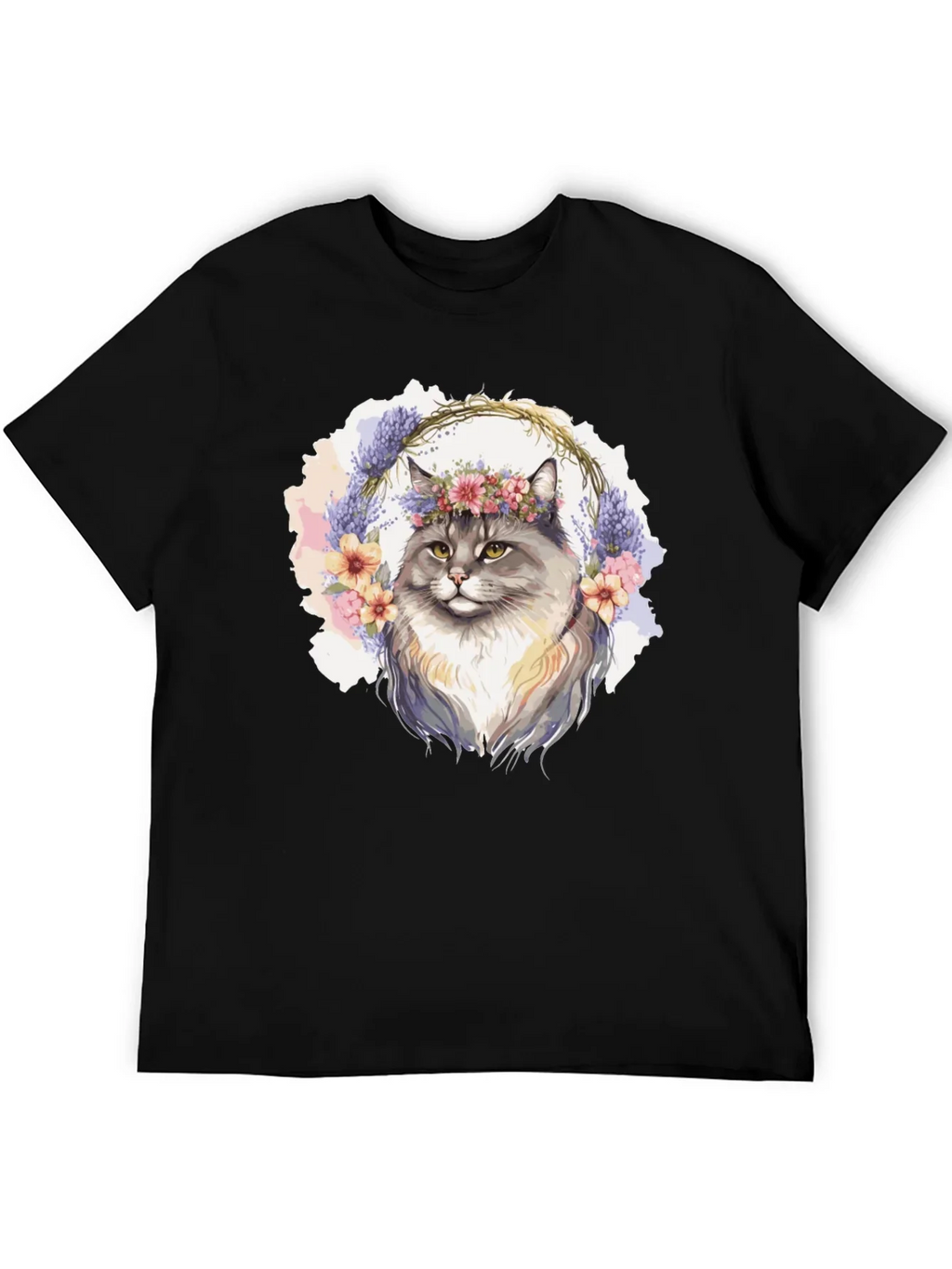 Floral Crown Cat T-Shirt - Unisex Black Tee