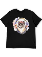 Floral Crown Cat T-Shirt - Unisex Black Tee