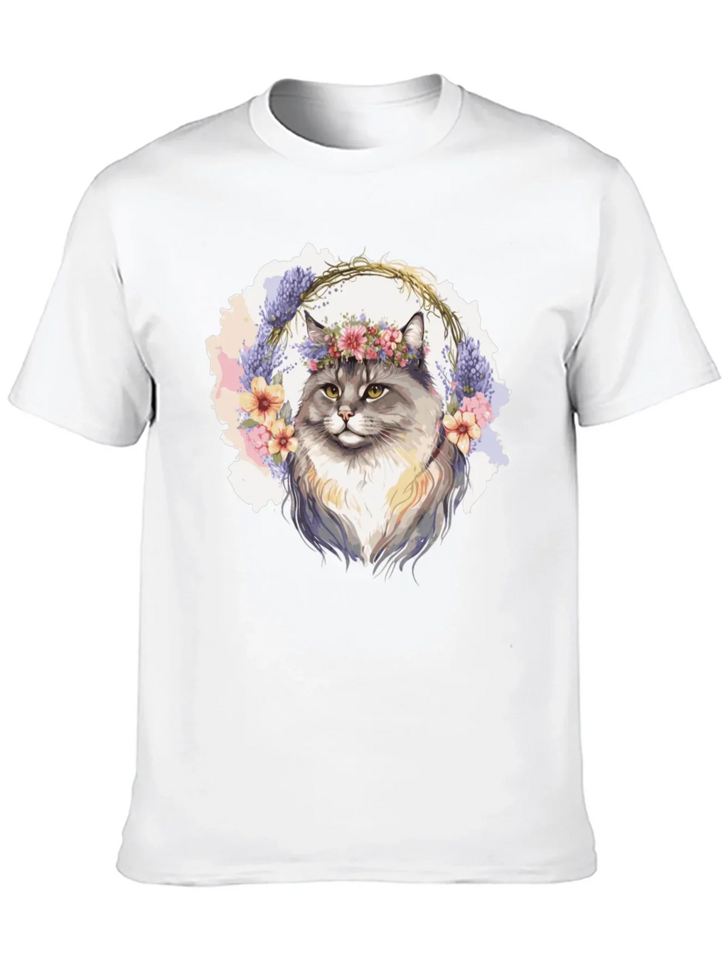 Floral Crown Cat T-Shirt - Unisex Black Tee