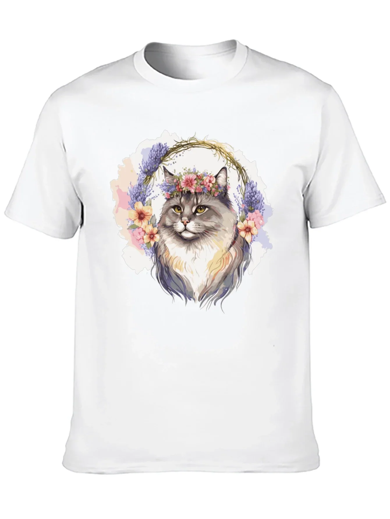 Floral Crown Cat T-Shirt - Unisex Black Tee