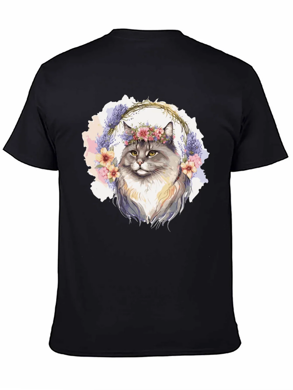 Floral Crown Cat T-Shirt - Unisex Black Tee