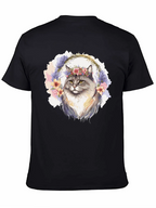 Floral Crown Cat T-Shirt - Unisex Black Tee