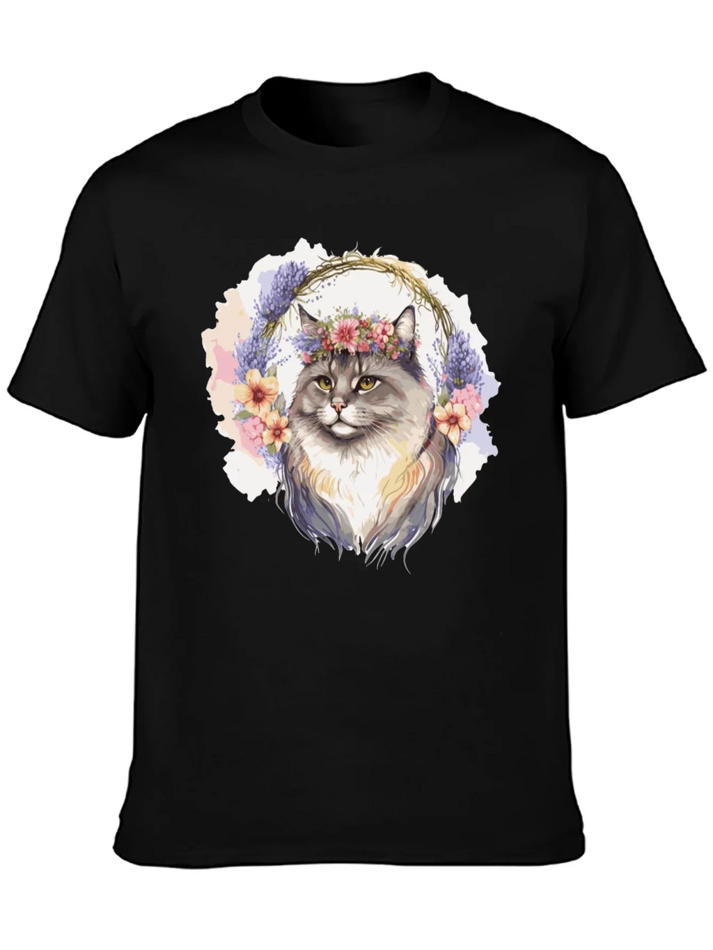 Floral Crown Cat T-Shirt - Unisex Black Tee