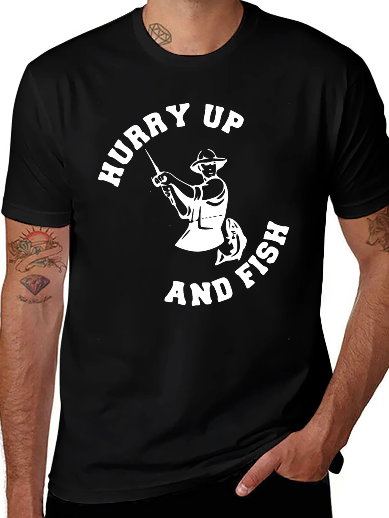 Hurry Up and Fish Mens Graphic T-Shirt
