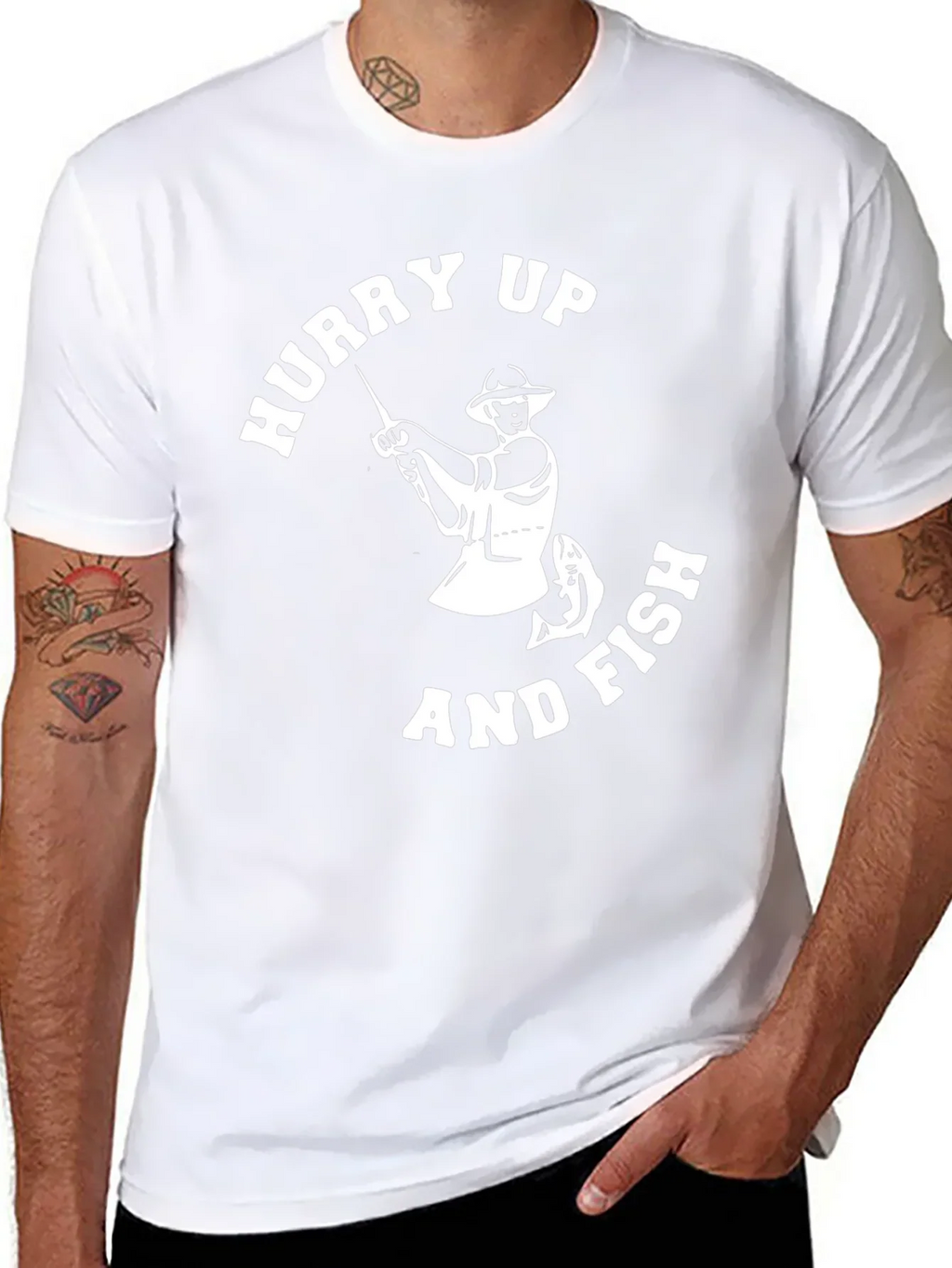 Hurry Up and Fish Mens Graphic T-Shirt